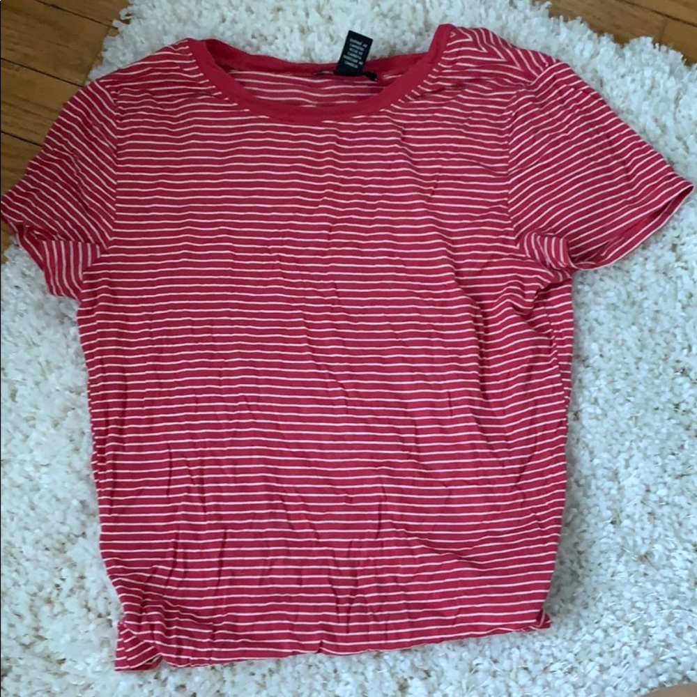 red and white striped tee